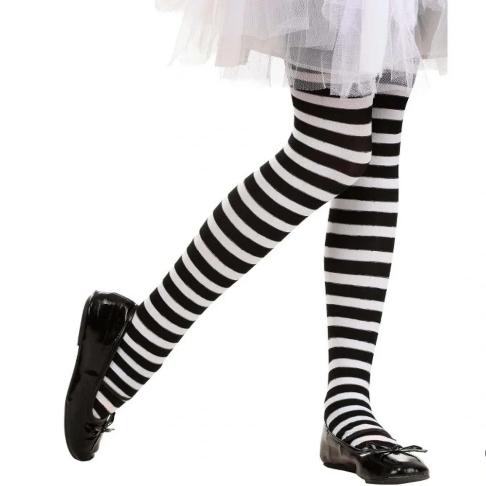 Black and White Striped Tights NEW child size one size Halloween costume witch
